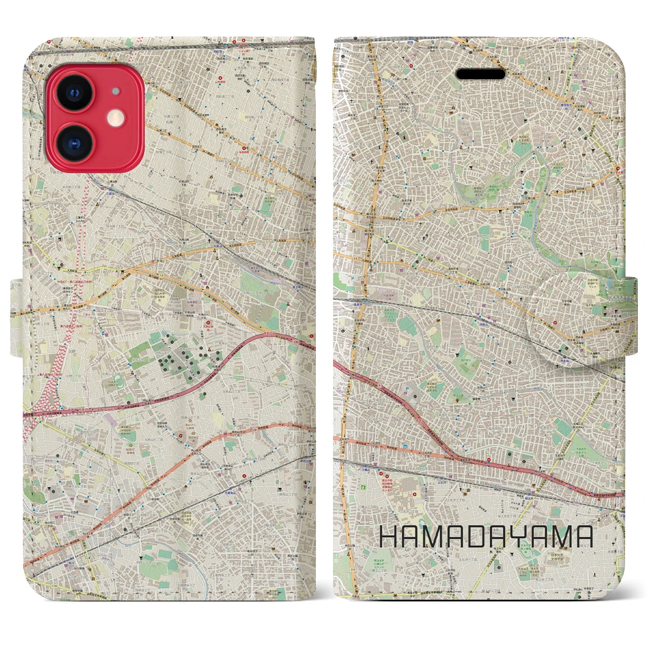 【浜田山】地図柄iPhoneケース（手帳両面タイプ・ナチュラル）iPhone 11 用