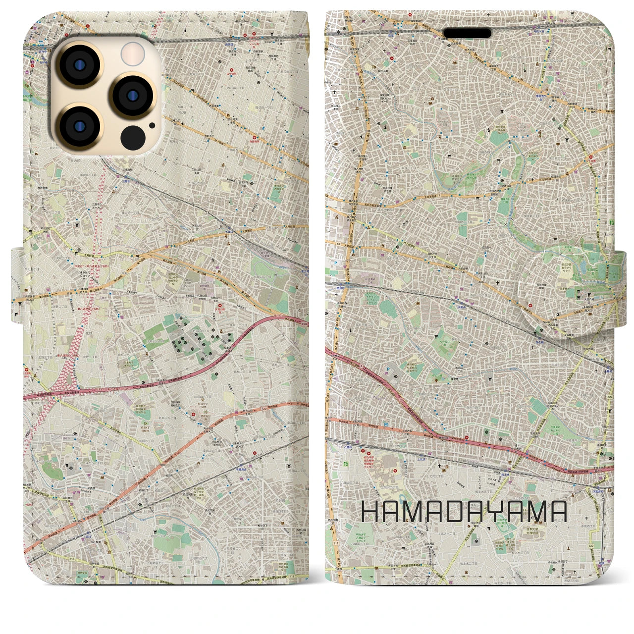 【浜田山】地図柄iPhoneケース（手帳両面タイプ・ナチュラル）iPhone 12 Pro Max 用