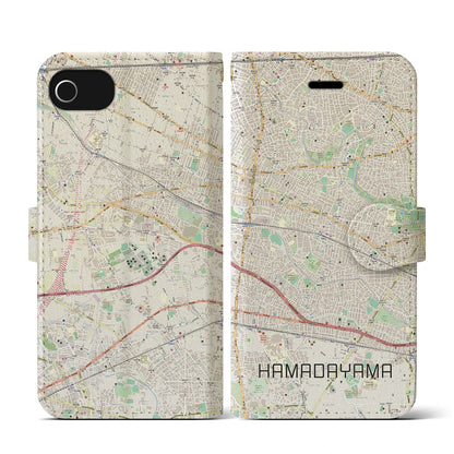 【浜田山（東京都）】地図柄iPhoneケース（手帳タイプ）ナチュラル・iPhone SE（第3 / 第2世代） / 8 / 7 / 6s / 6 用