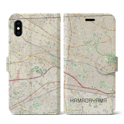 【浜田山（東京都）】地図柄iPhoneケース（手帳タイプ）ナチュラル・iPhone XS / X 用
