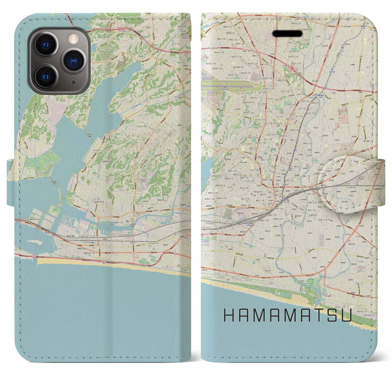 【浜松】地図柄iPhoneケース（手帳両面タイプ・ナチュラル）iPhone 11 Pro Max 用