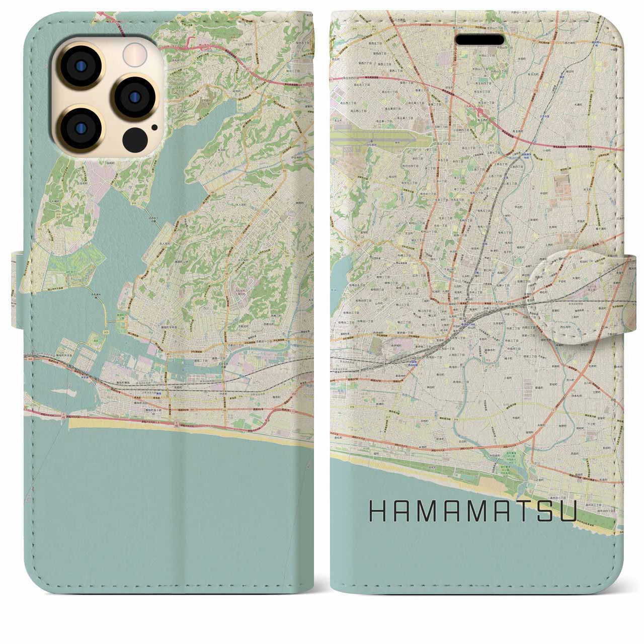 【浜松】地図柄iPhoneケース（手帳両面タイプ・ナチュラル）iPhone 12 Pro Max 用