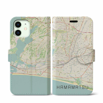 【浜松（静岡県）】地図柄iPhoneケース（手帳タイプ）ナチュラル・iPhone 12 mini 用