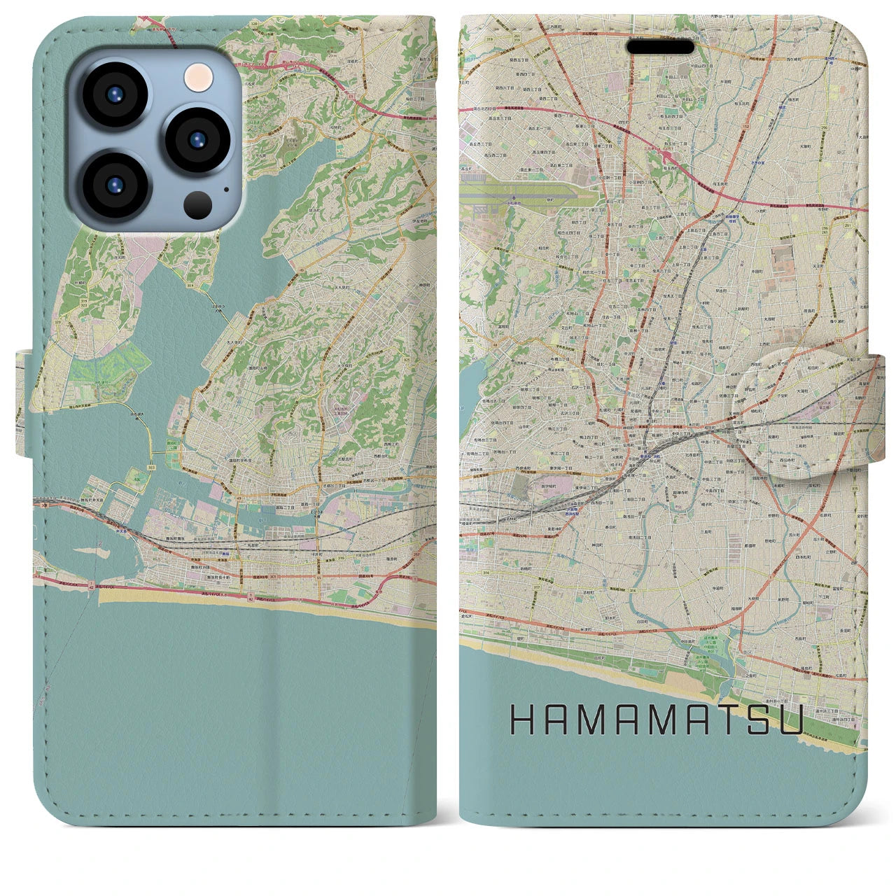【浜松】地図柄iPhoneケース（手帳両面タイプ・ナチュラル）iPhone 13 Pro Max 用