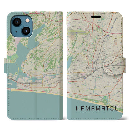 【浜松（静岡県）】地図柄iPhoneケース（手帳タイプ）ナチュラル・iPhone 13 用