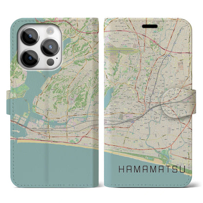 【浜松（静岡県）】地図柄iPhoneケース（手帳タイプ）ナチュラル・iPhone 14 Pro 用