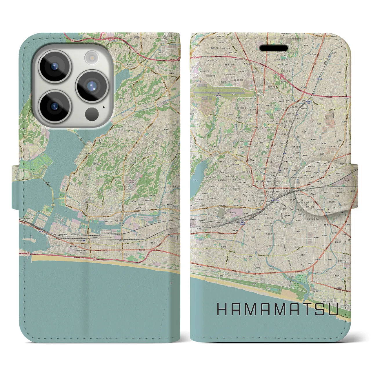 【浜松】地図柄iPhoneケース（手帳両面タイプ・ナチュラル）iPhone 15 Pro 用