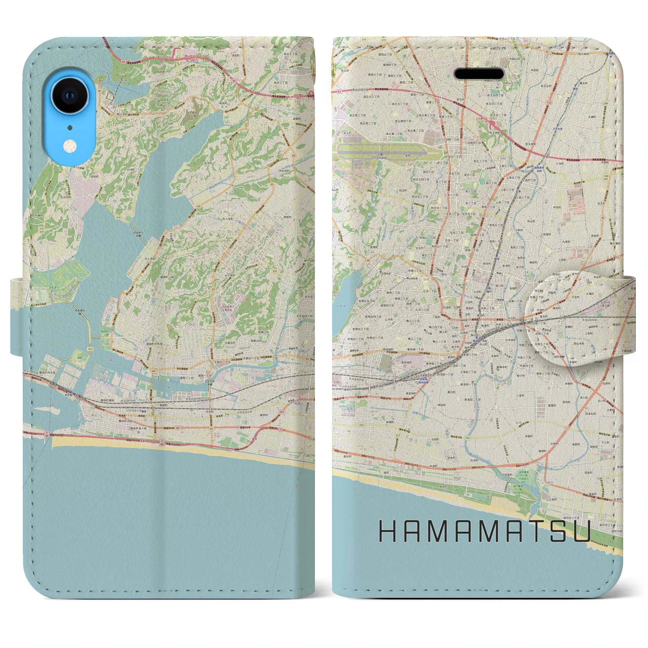 【浜松】地図柄iPhoneケース（手帳両面タイプ・ナチュラル）iPhone XR 用