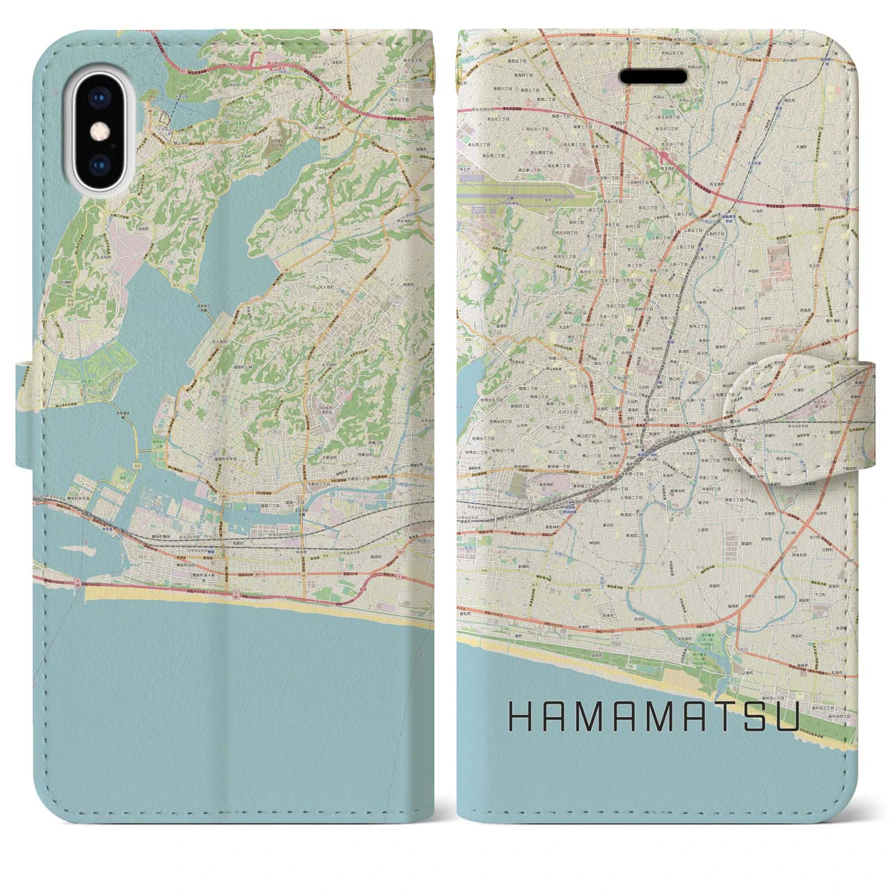 【浜松】地図柄iPhoneケース（手帳両面タイプ・ナチュラル）iPhone XS Max 用