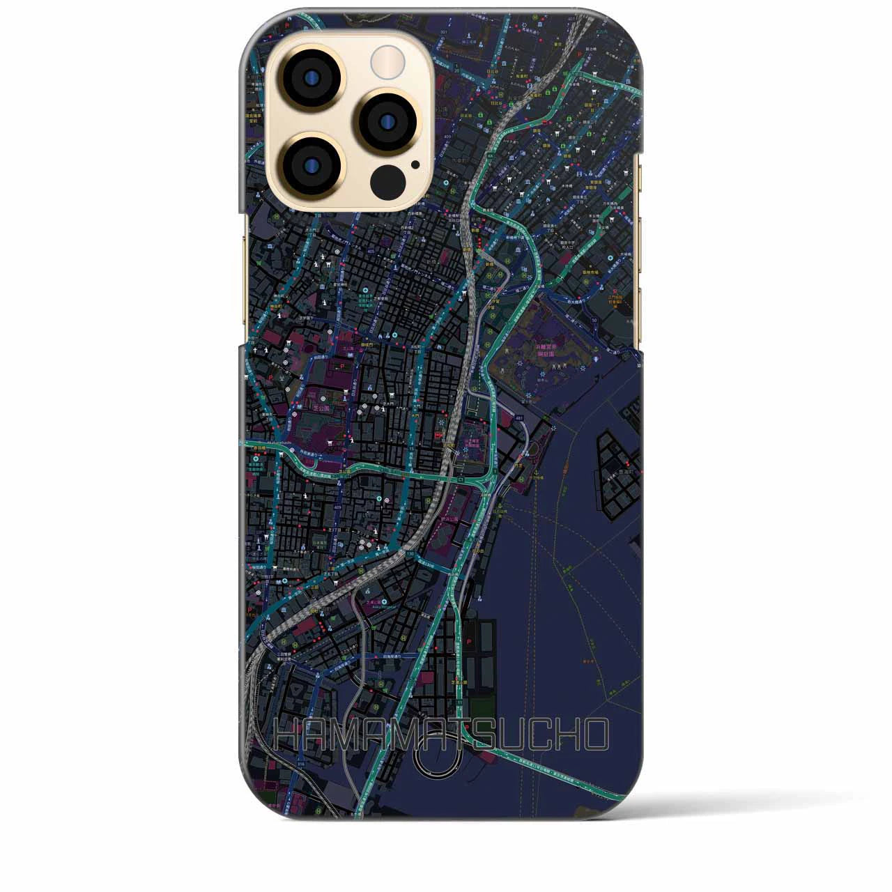 【浜松町】地図柄iPhoneケース（バックカバータイプ・ブラック）iPhone 12 Pro Max 用