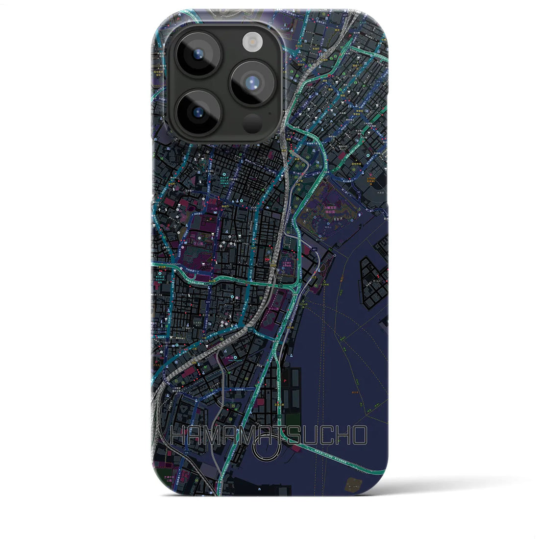 【浜松町】地図柄iPhoneケース（バックカバータイプ・ブラック）iPhone 15 Pro Max 用