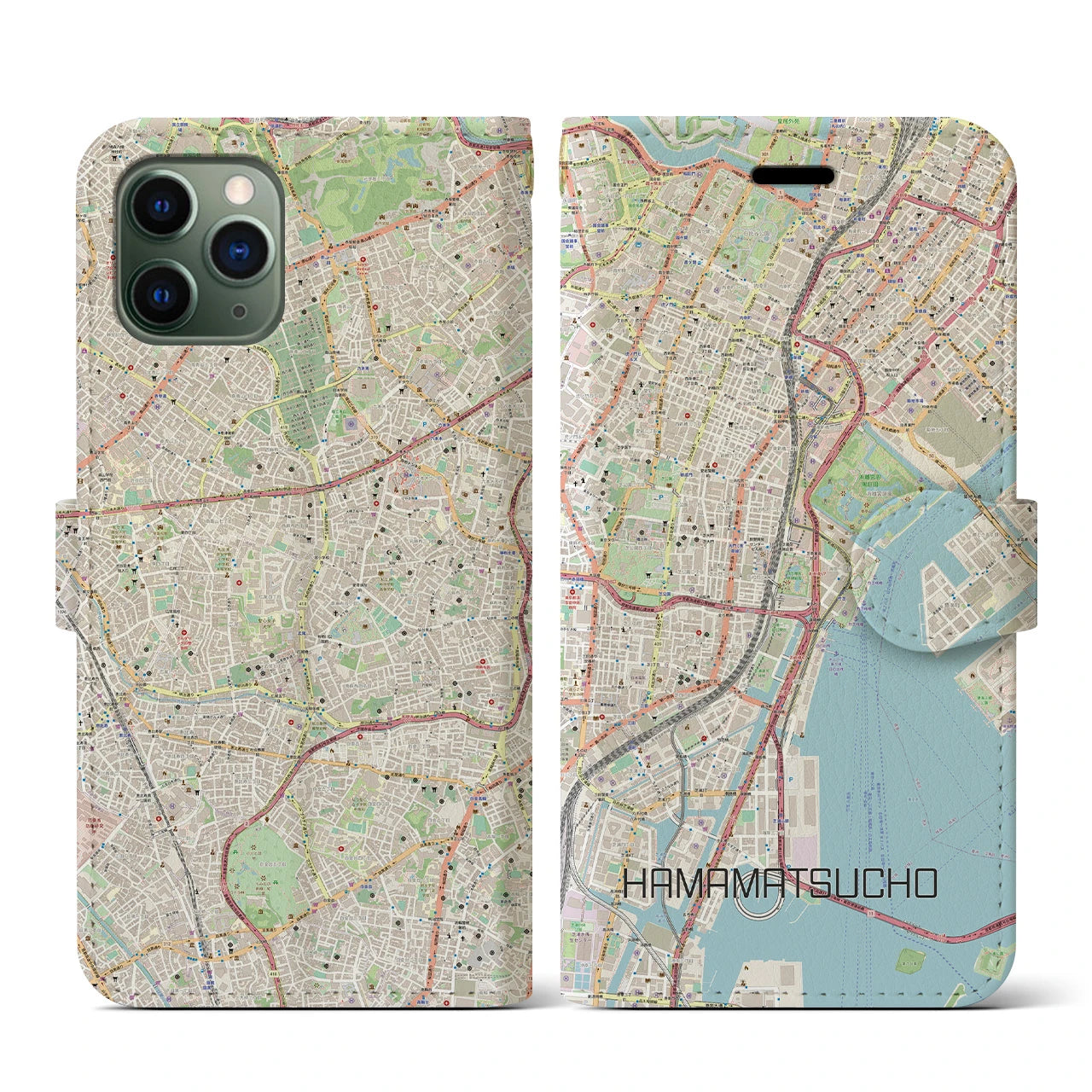【浜松町】地図柄iPhoneケース（手帳両面タイプ・ナチュラル）iPhone 11 Pro 用
