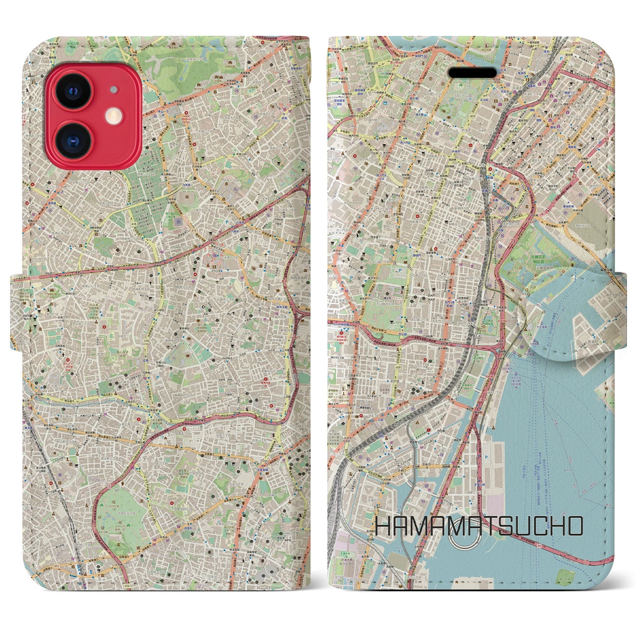 【浜松町】地図柄iPhoneケース（手帳両面タイプ・ナチュラル）iPhone 11 用