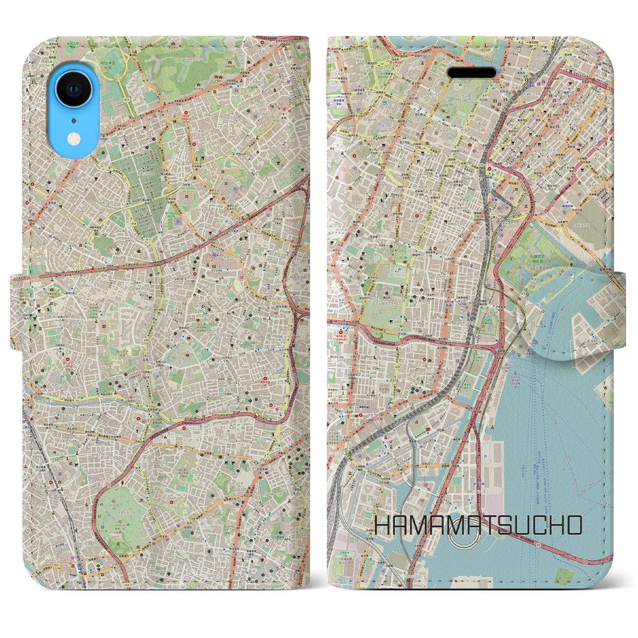 【浜松町】地図柄iPhoneケース（手帳両面タイプ・ナチュラル）iPhone XR 用