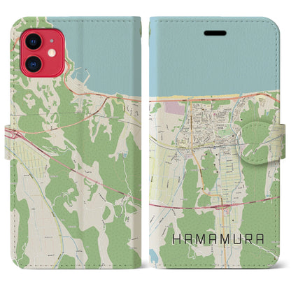 【浜村（鳥取県）】地図柄iPhoneケース（手帳タイプ）ナチュラル・iPhone 11 用