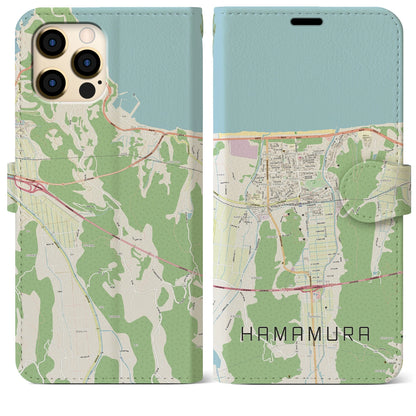【浜村（鳥取県）】地図柄iPhoneケース（手帳タイプ）ナチュラル・iPhone 12 Pro Max 用