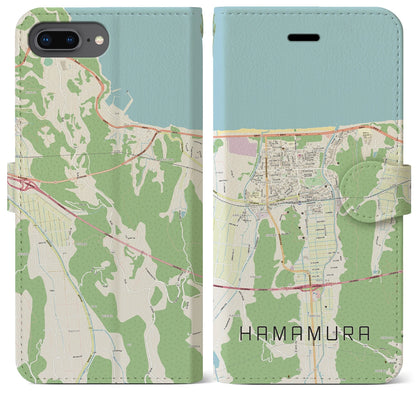 【浜村（鳥取県）】地図柄iPhoneケース（手帳タイプ）ナチュラル・iPhone 8Plus /7Plus / 6sPlus / 6Plus 用