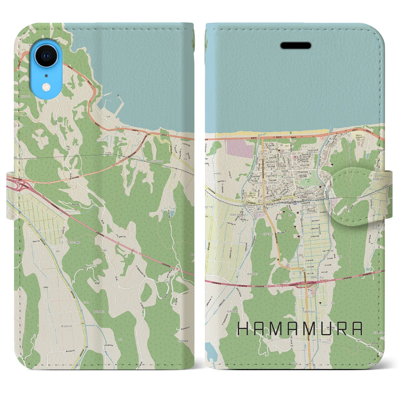 【浜村】地図柄iPhoneケース（手帳両面タイプ・ナチュラル）iPhone XR 用