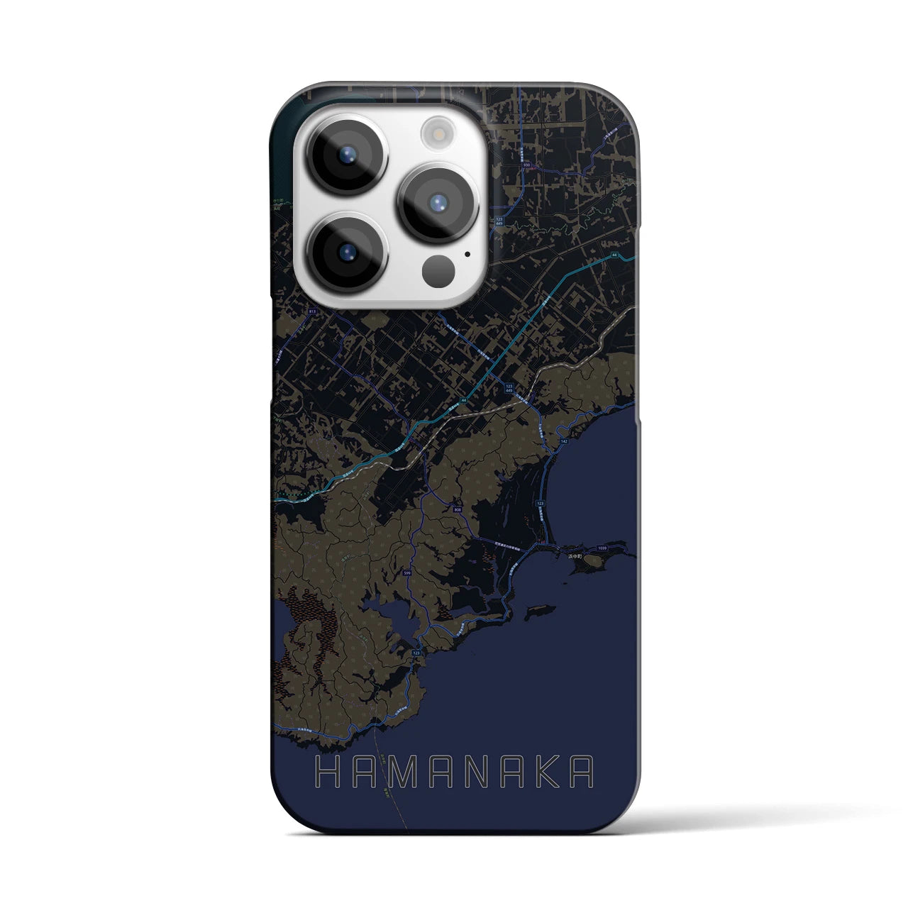 【浜中】地図柄iPhoneケース（バックカバータイプ・ブラック）iPhone 14 Pro 用