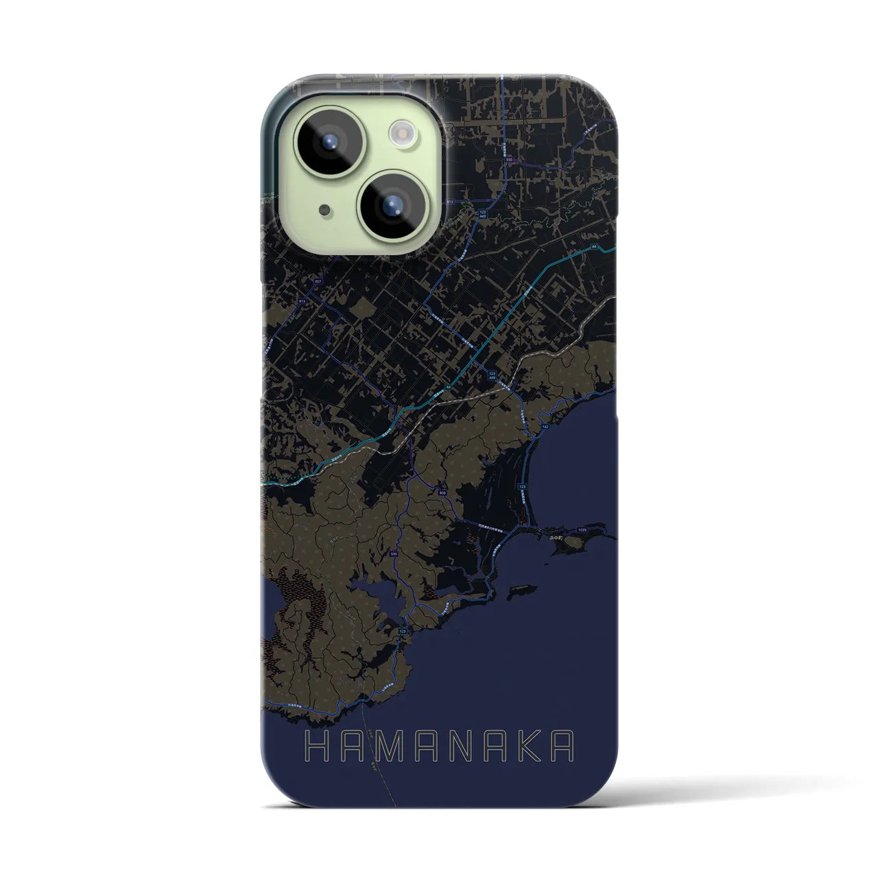【浜中】地図柄iPhoneケース（バックカバータイプ・ブラック）iPhone 15 用