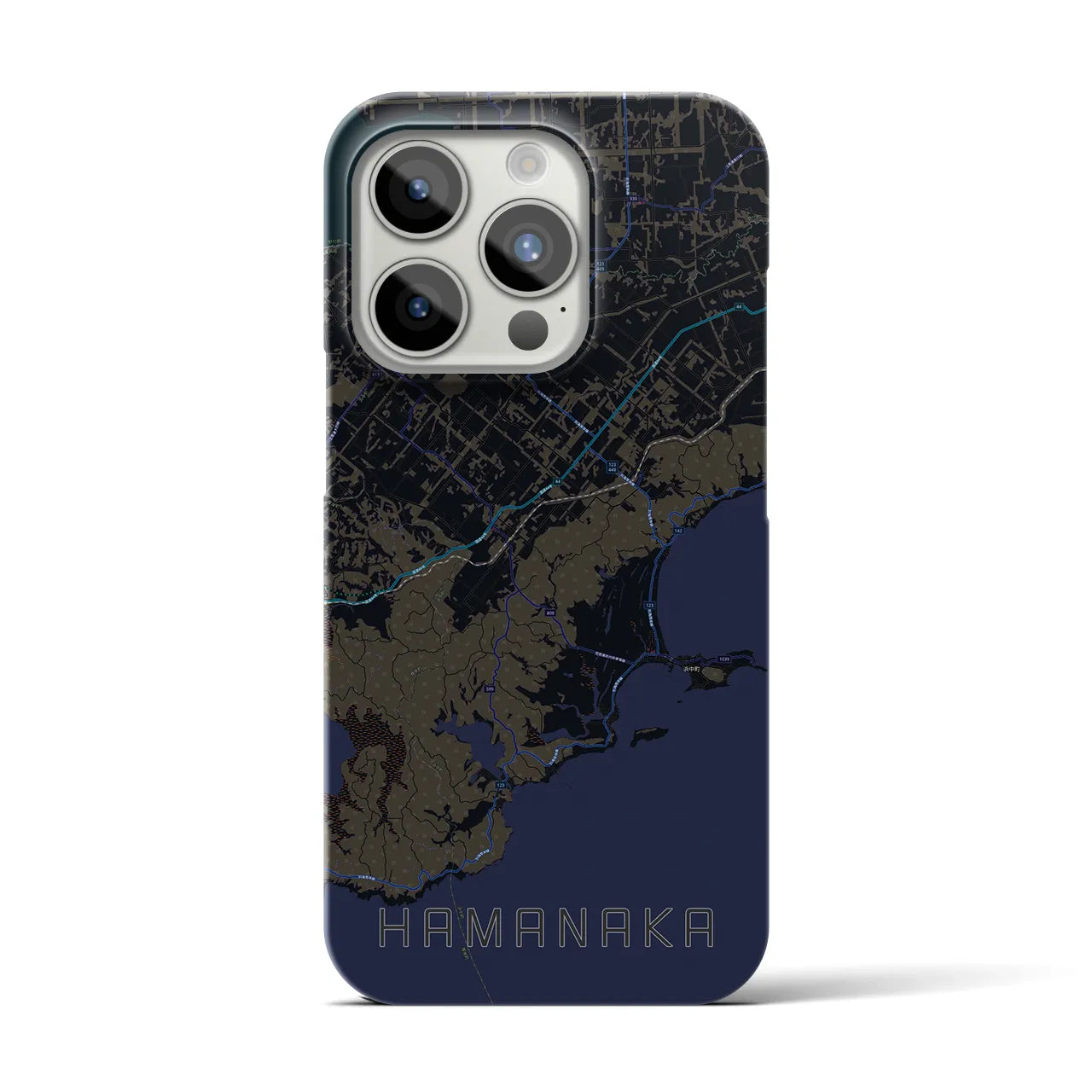【浜中】地図柄iPhoneケース（バックカバータイプ・ブラック）iPhone 15 Pro 用