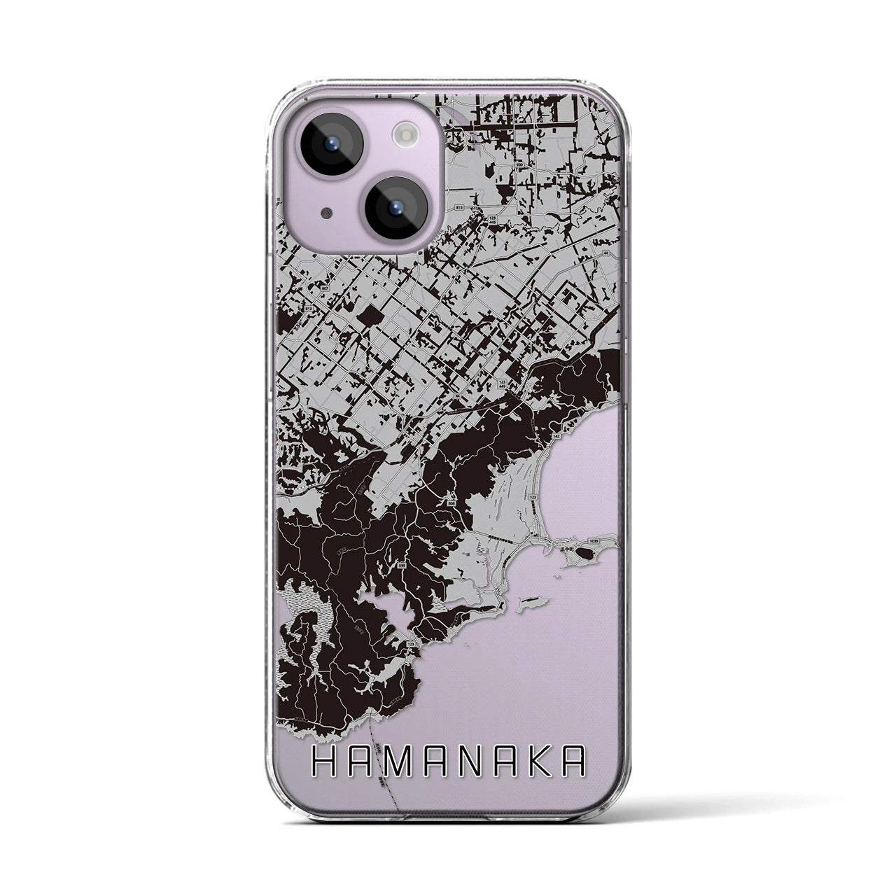 【浜中】地図柄iPhoneケース（クリアタイプ・モノトーン）iPhone 14 用