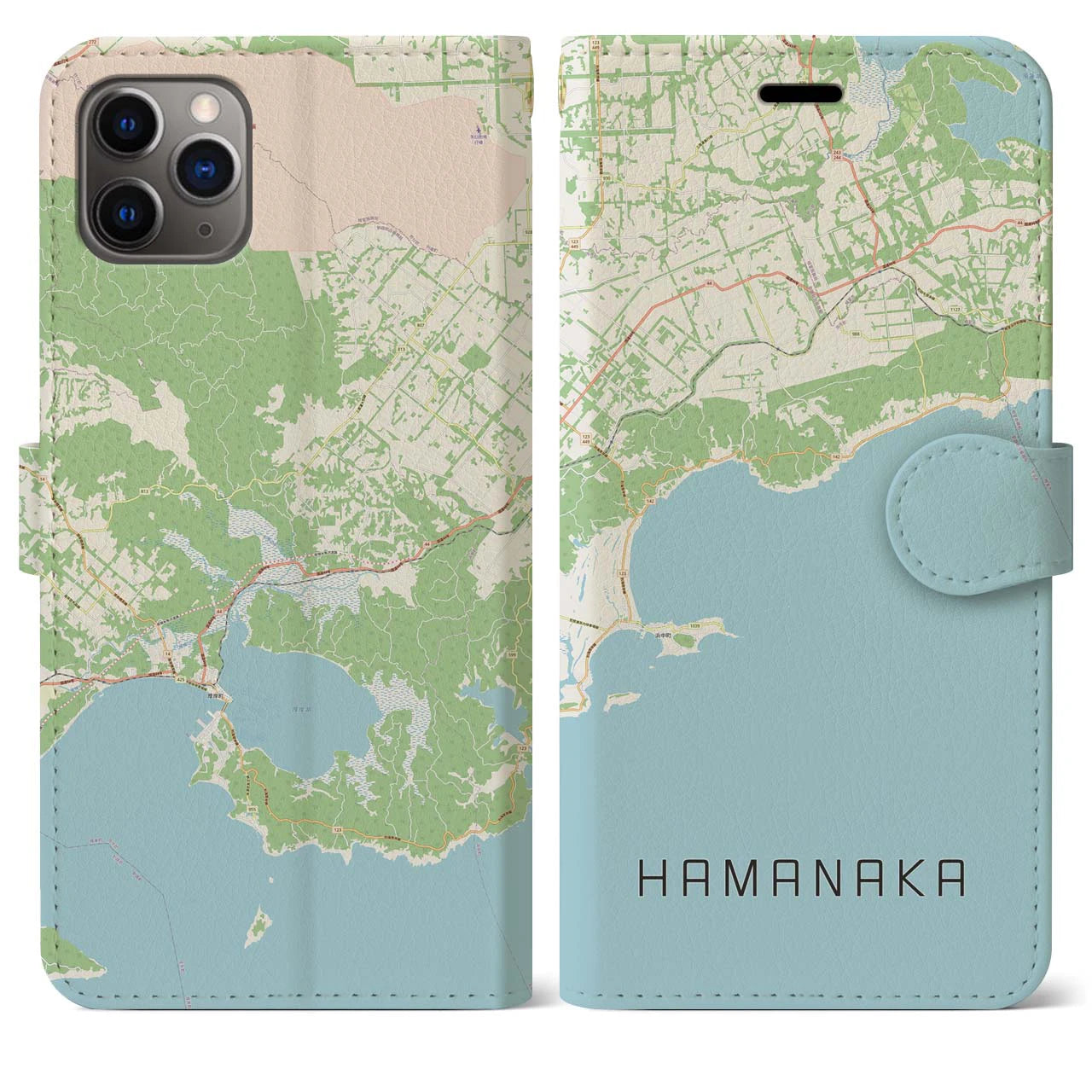 【浜中】地図柄iPhoneケース（手帳両面タイプ・ナチュラル）iPhone 11 Pro Max 用