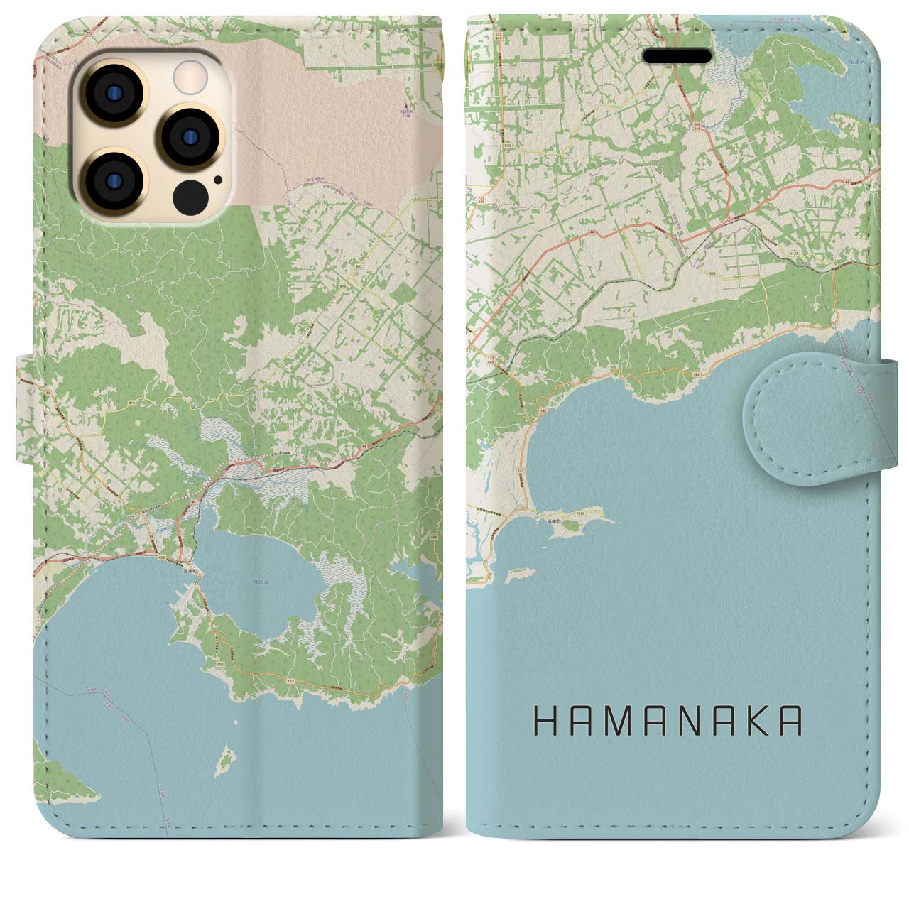 【浜中】地図柄iPhoneケース（手帳両面タイプ・ナチュラル）iPhone 12 Pro Max 用