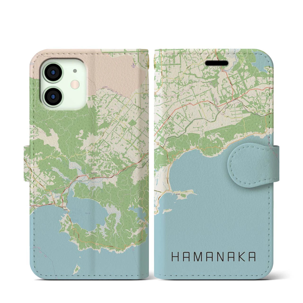【浜中】地図柄iPhoneケース（手帳両面タイプ・ナチュラル）iPhone 12 mini 用