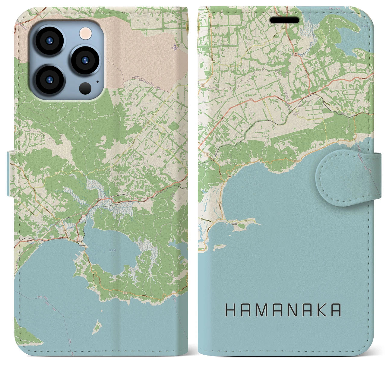 【浜中】地図柄iPhoneケース（手帳両面タイプ・ナチュラル）iPhone 13 Pro Max 用
