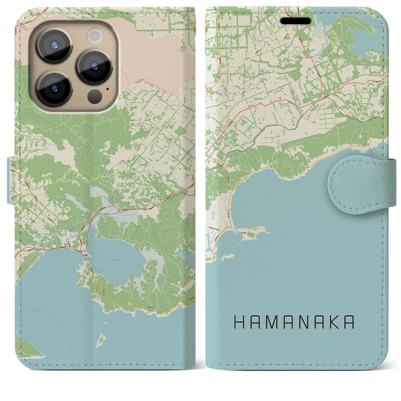 【浜中】地図柄iPhoneケース（手帳両面タイプ・ナチュラル）iPhone 14 Pro Max 用