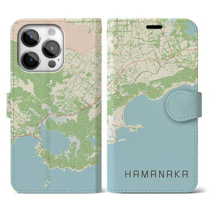 【浜中（北海道）】地図柄iPhoneケース（手帳タイプ）ナチュラル・iPhone 14 Pro 用