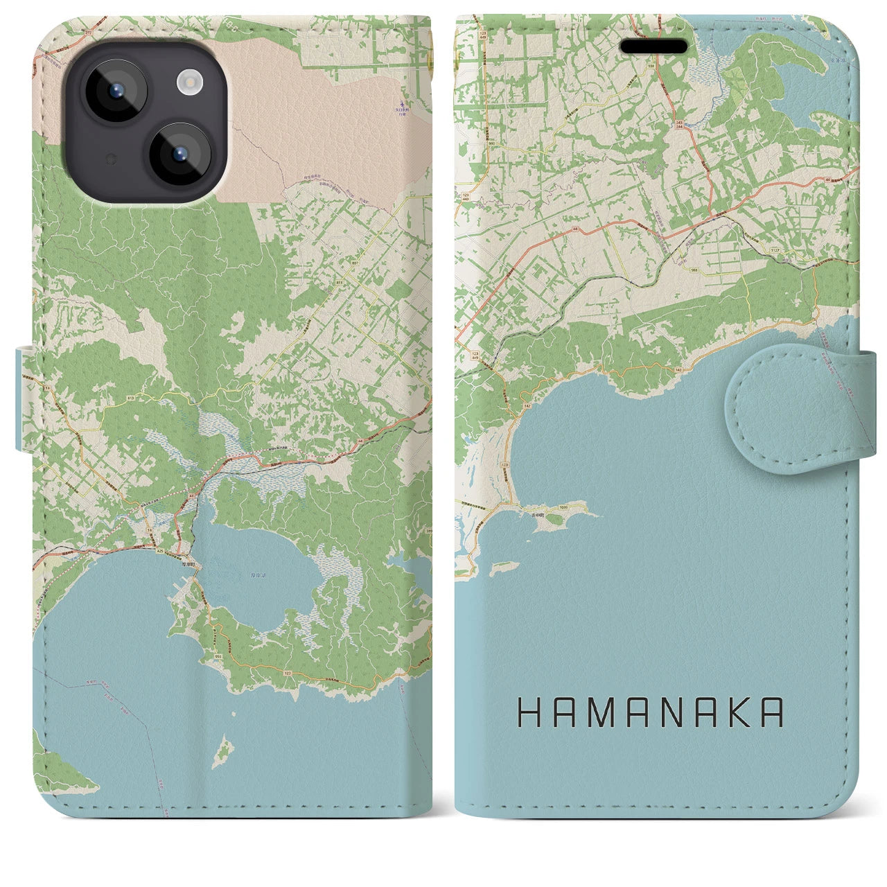 【浜中】地図柄iPhoneケース（手帳両面タイプ・ナチュラル）iPhone 14 Plus 用