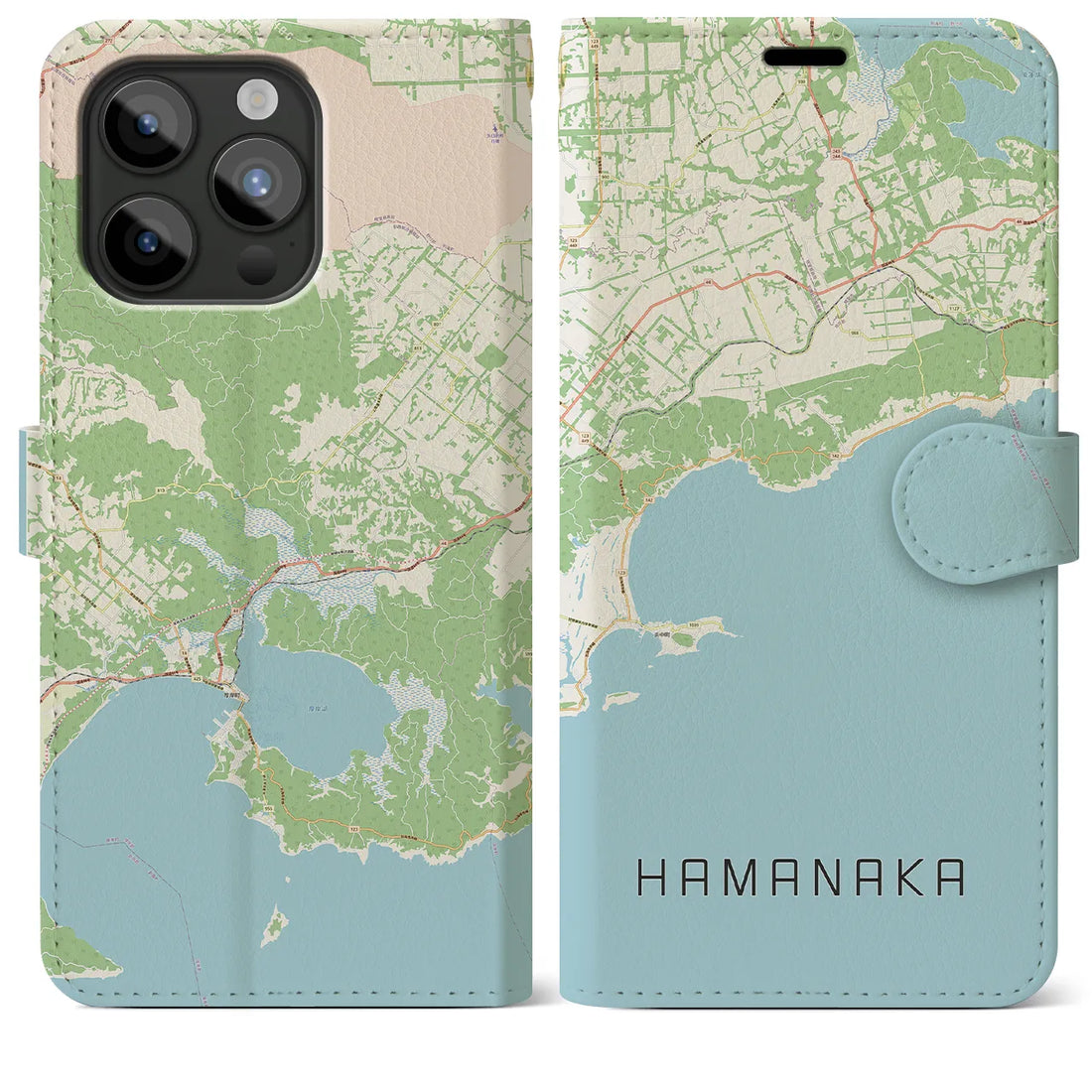 【浜中】地図柄iPhoneケース（手帳両面タイプ・ナチュラル）iPhone 15 Pro Max 用