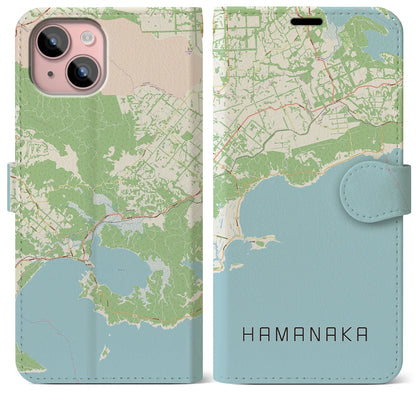【浜中（北海道）】地図柄iPhoneケース（手帳タイプ）ナチュラル・iPhone 15 Plus 用