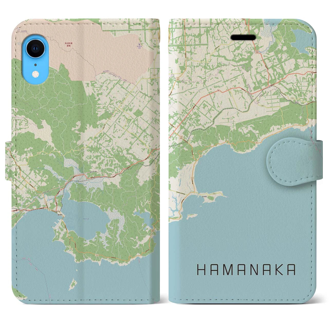 【浜中】地図柄iPhoneケース（手帳両面タイプ・ナチュラル）iPhone XR 用