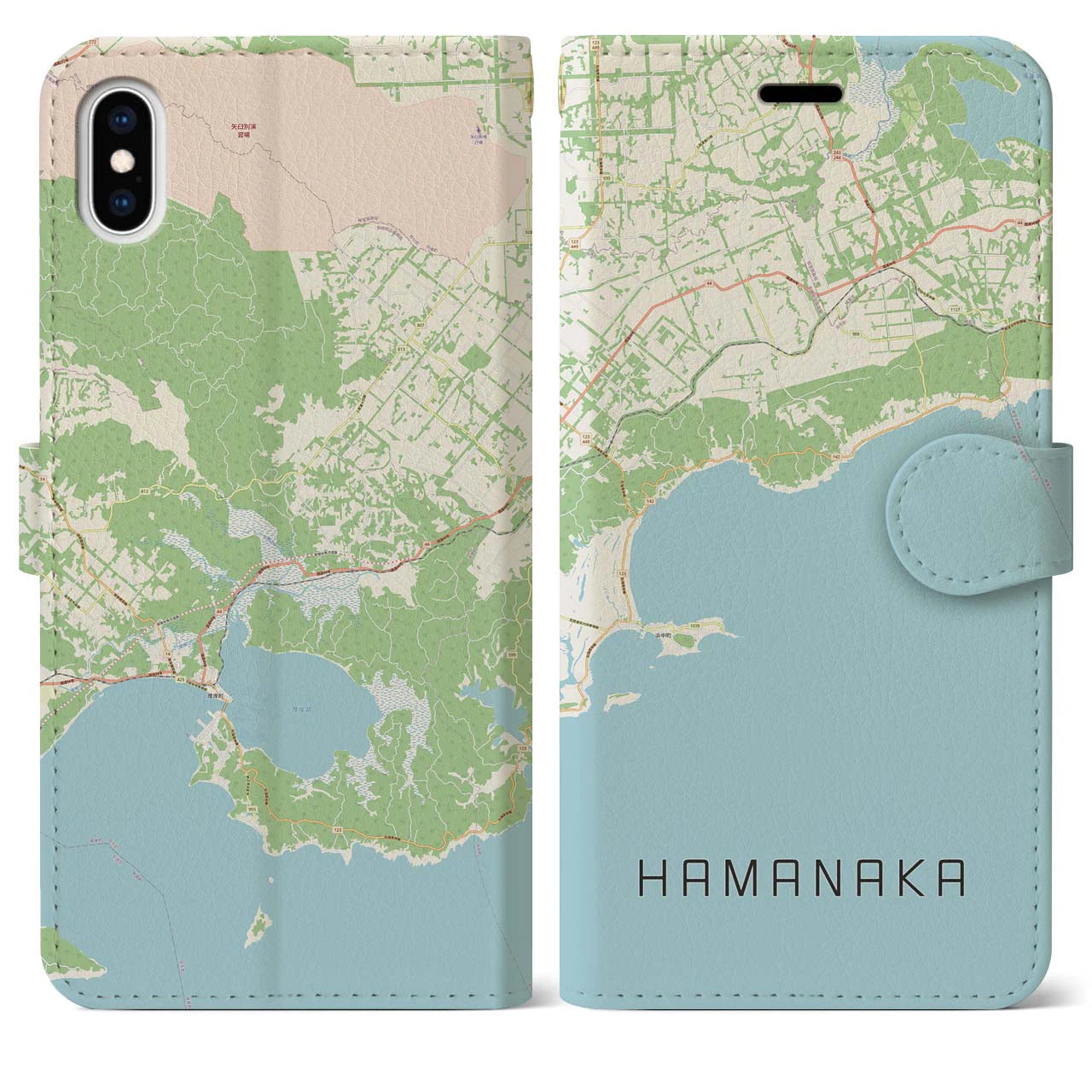 【浜中】地図柄iPhoneケース（手帳両面タイプ・ナチュラル）iPhone XS Max 用