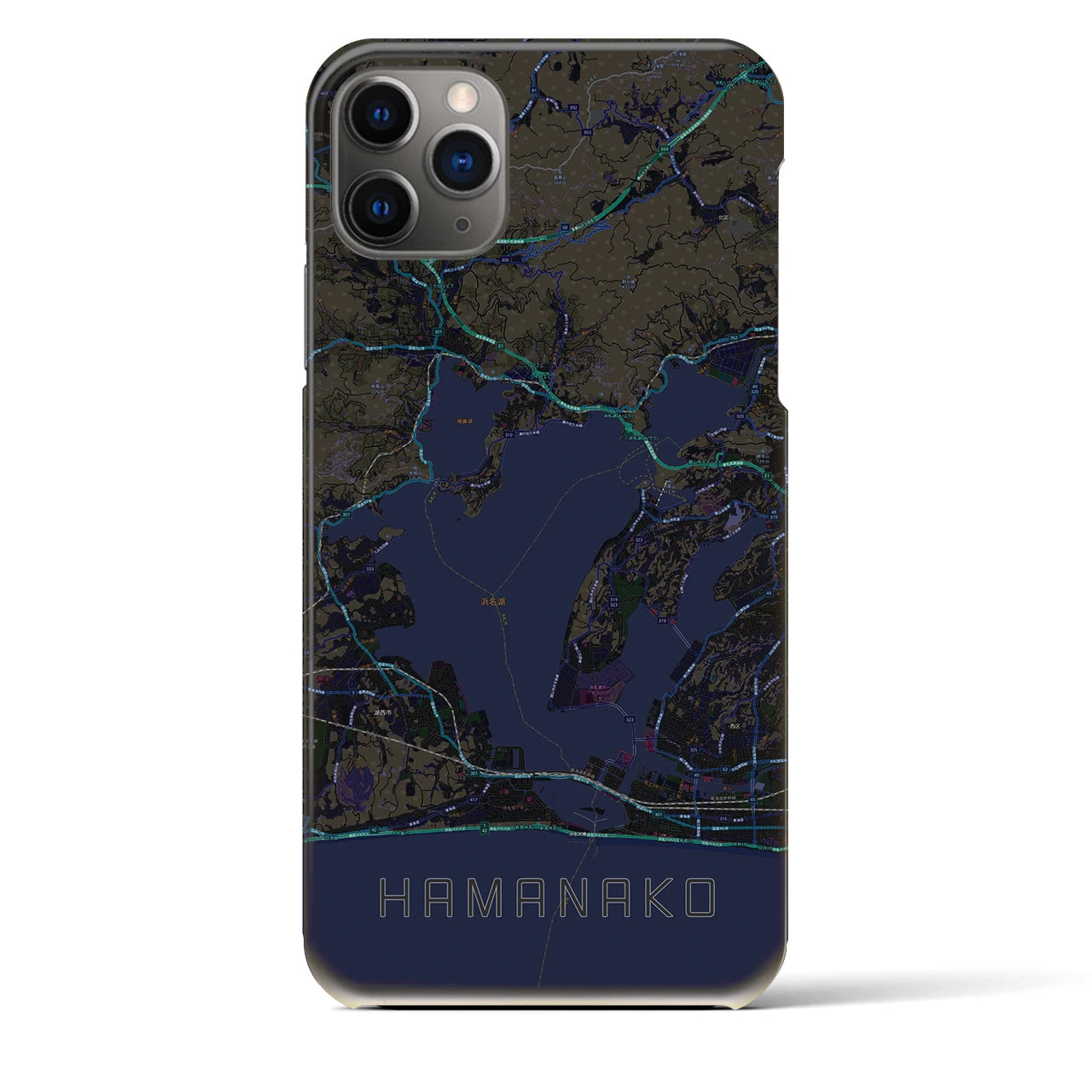 【浜名湖】地図柄iPhoneケース（バックカバータイプ・ブラック）iPhone 11 Pro Max 用