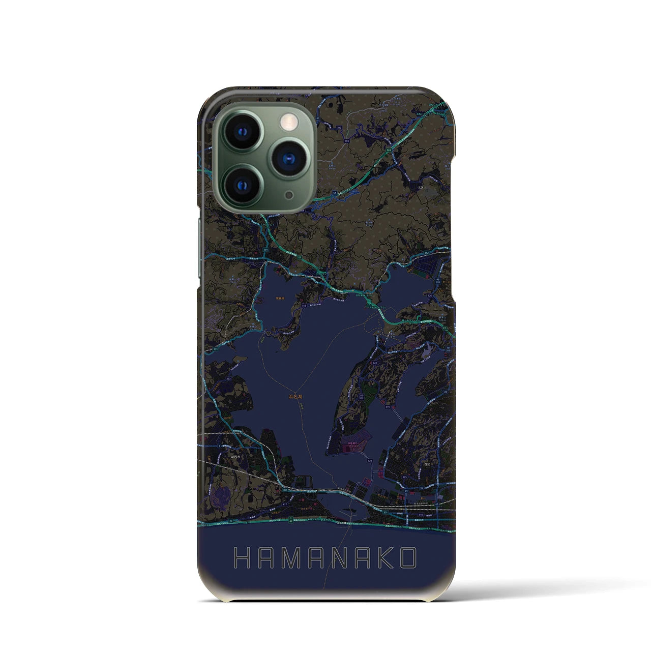 【浜名湖】地図柄iPhoneケース（バックカバータイプ・ブラック）iPhone 11 Pro 用