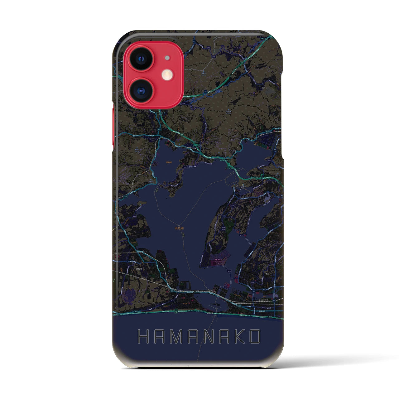 【浜名湖】地図柄iPhoneケース（バックカバータイプ・ブラック）iPhone 11 用