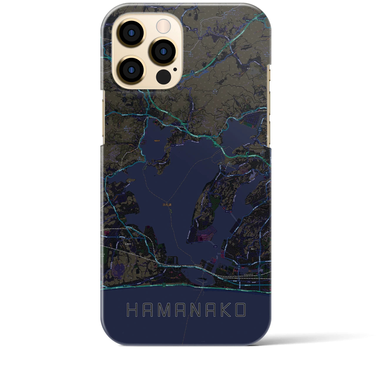 【浜名湖】地図柄iPhoneケース（バックカバータイプ・ブラック）iPhone 12 Pro Max 用
