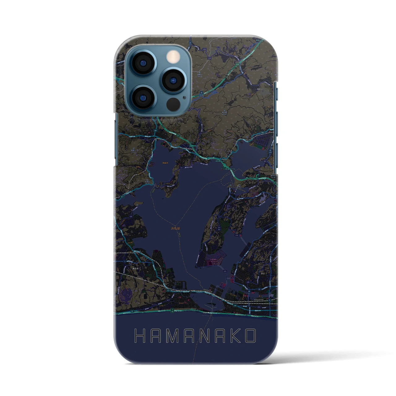 【浜名湖】地図柄iPhoneケース（バックカバータイプ・ブラック）iPhone 12 / 12 Pro 用