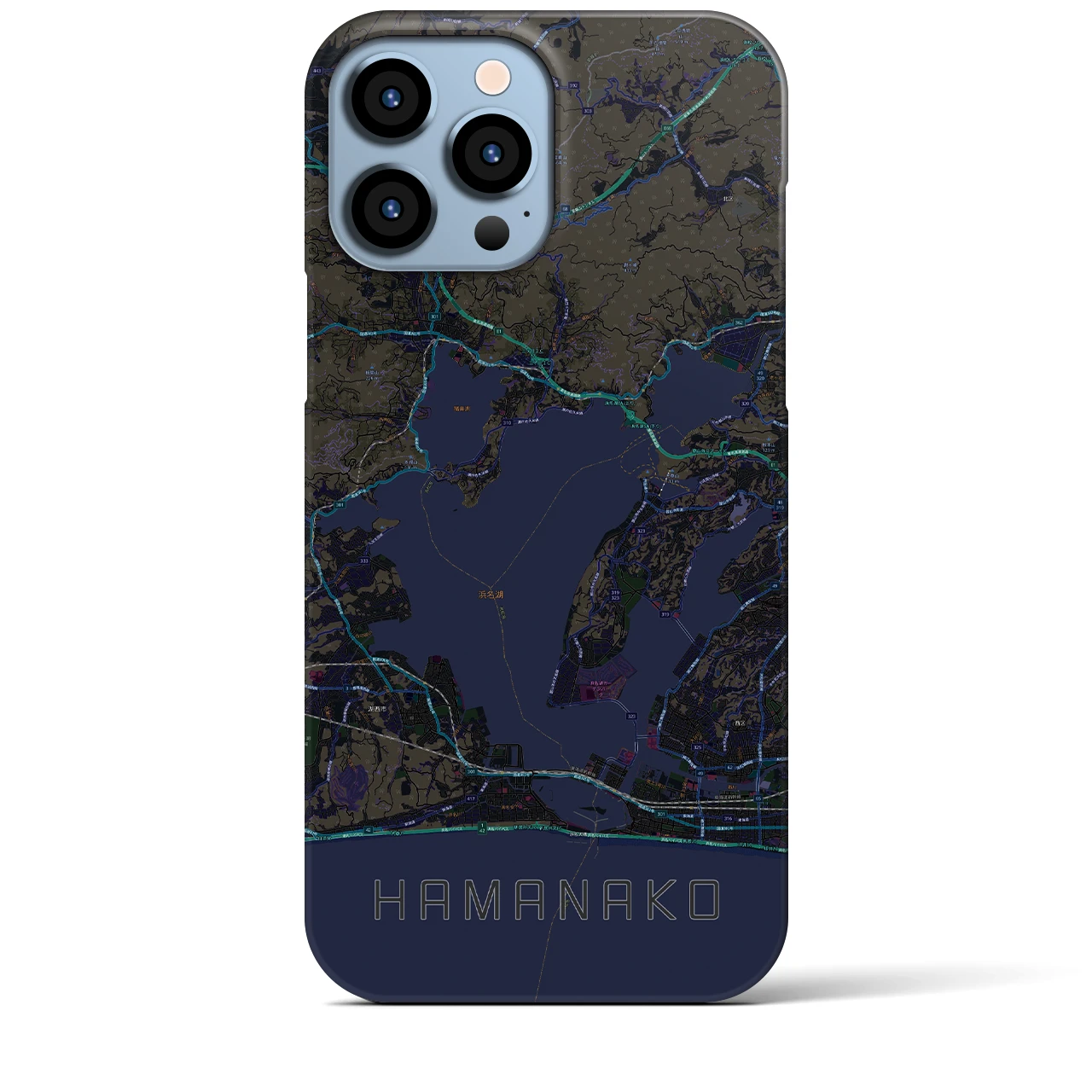 【浜名湖】地図柄iPhoneケース（バックカバータイプ・ブラック）iPhone 13 Pro Max 用