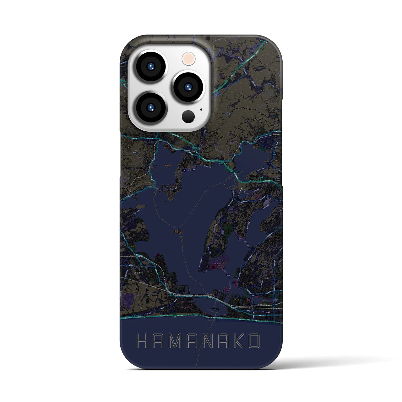 【浜名湖】地図柄iPhoneケース（バックカバータイプ・ブラック）iPhone 13 Pro 用