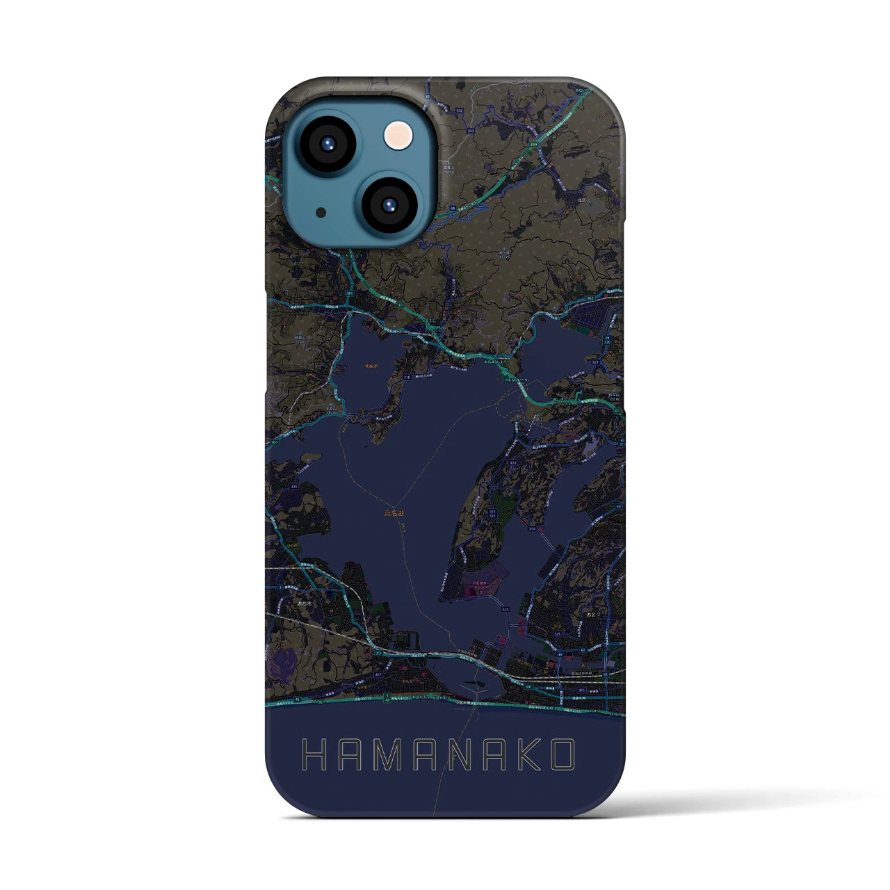 【浜名湖】地図柄iPhoneケース（バックカバータイプ・ブラック）iPhone 13 用