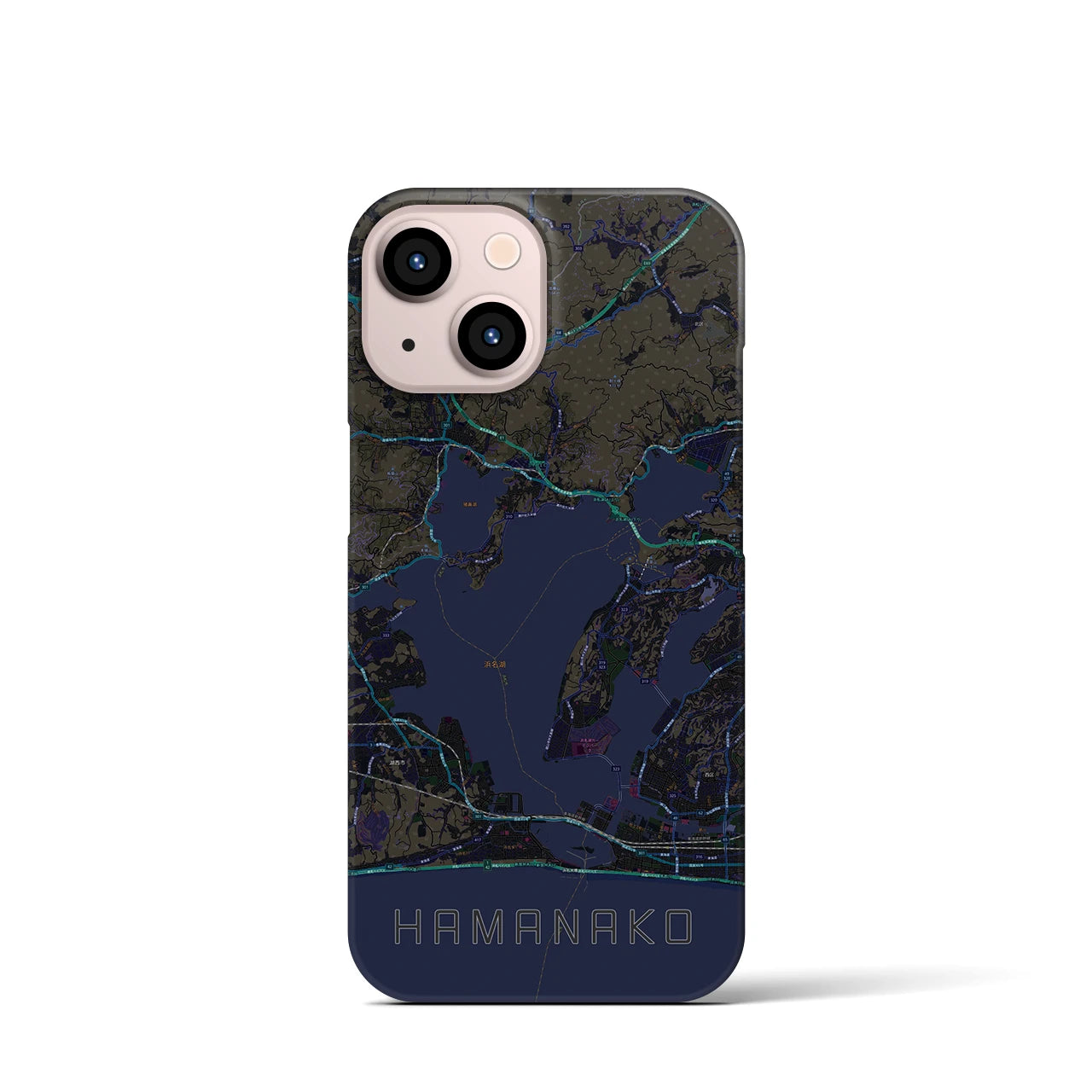 【浜名湖】地図柄iPhoneケース（バックカバータイプ・ブラック）iPhone 13 mini 用