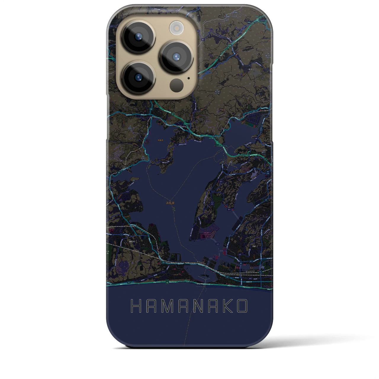 【浜名湖】地図柄iPhoneケース（バックカバータイプ・ブラック）iPhone 14 Pro Max 用