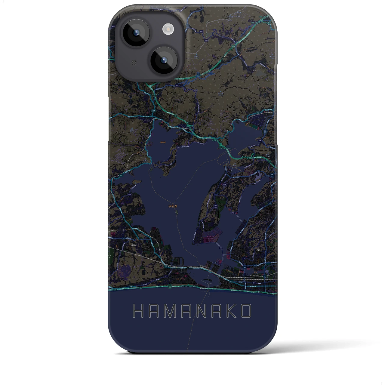 【浜名湖】地図柄iPhoneケース（バックカバータイプ・ブラック）iPhone 14 Plus 用