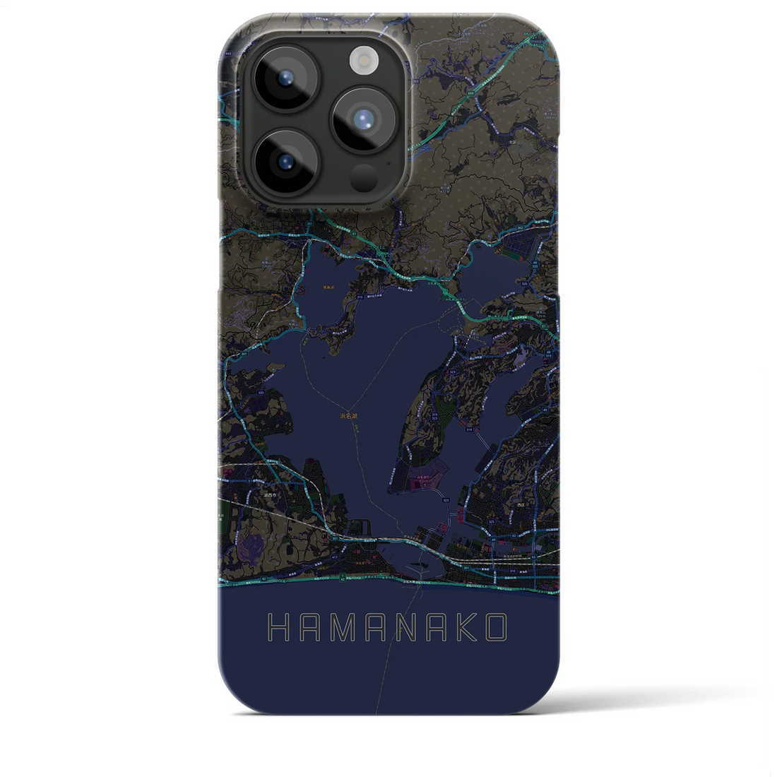 【浜名湖】地図柄iPhoneケース（バックカバータイプ・ブラック）iPhone 15 Pro Max 用