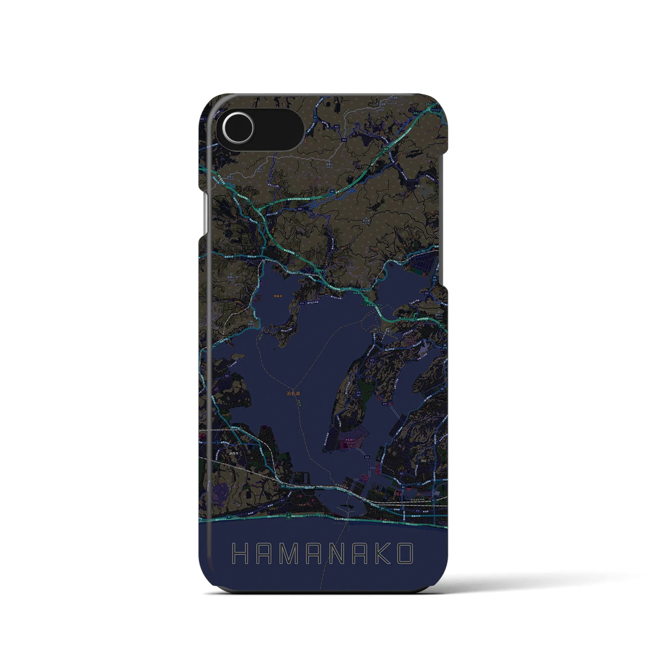 【浜名湖】地図柄iPhoneケース（バックカバータイプ・ブラック）iPhone SE（第3 / 第2世代） / 8 / 7 / 6s / 6 用